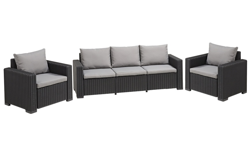 Image 3: Keter California Rattan-Effect Sofa Lounger and Two Chairs Set