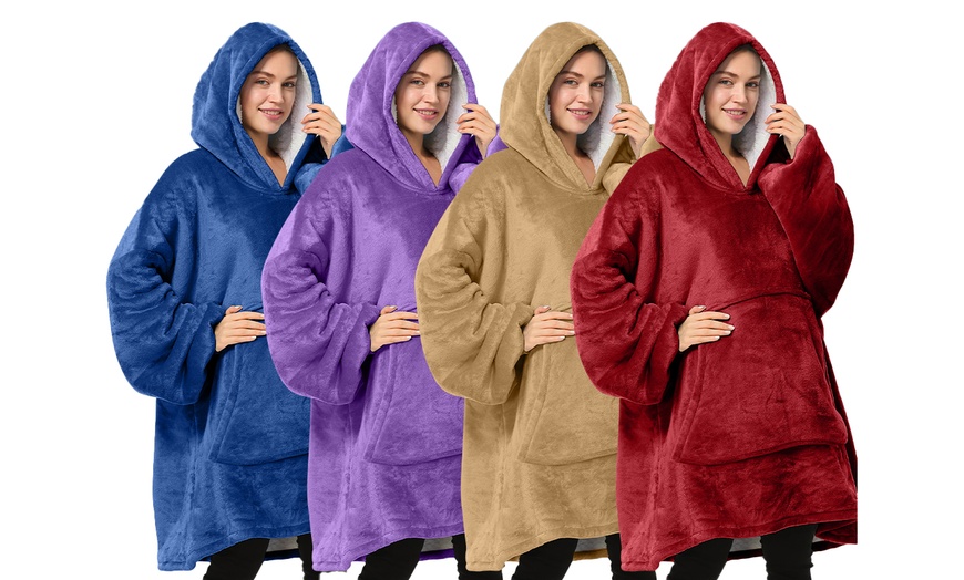 Image 1: Plain Front Pocket Oversize Hoodie Blanket