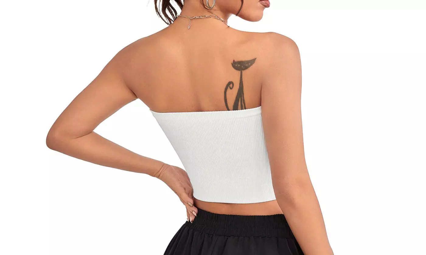 Women's Strapless Ribbed Tube Top - Bandeau Crop Top