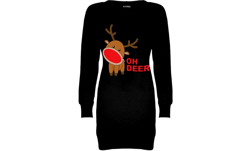 Image 4: Oops Christmas Print Baggy Sweatshirt Dress