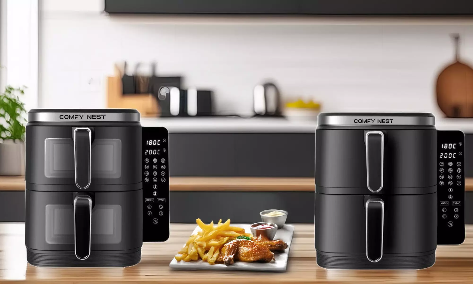 Friteuse à air chaud Air fryer double panier vertical Comfy Nest, livraison offerte - Primary Image