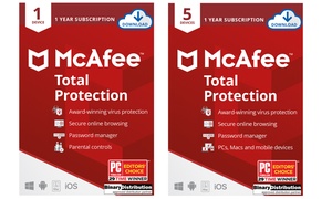 McAfee Total Protection 2022 One or Five Devices for One Year