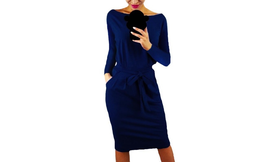 Image 3: Long Sleeve Belted Dress