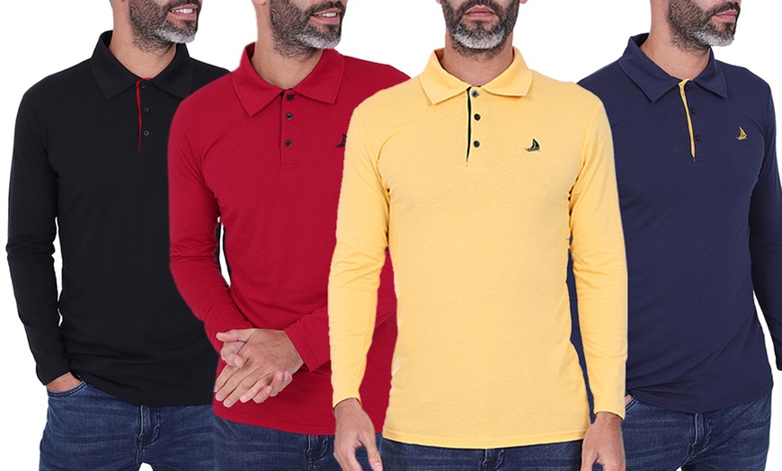 Image 1: Two Packs of Blu Apparel Men's Long Sleeve Joshua Polo Shirts