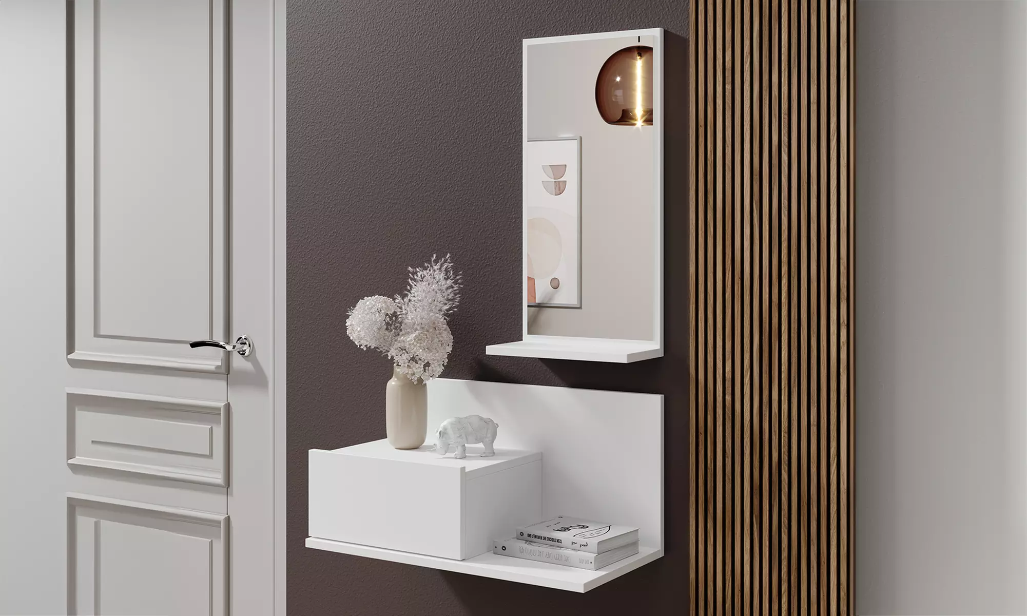 Juego de recibidor y espejo en melamínico resistente