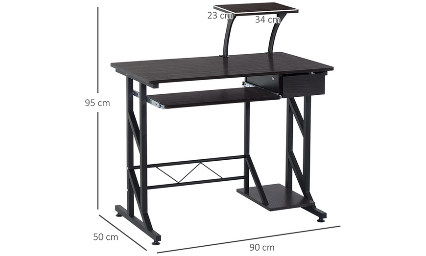 Image 8: HomCom Computer Desk with Display Stand and Keyboard Drawer