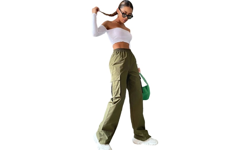 Image 4: Women's High-Waist Flap Pocket Cargo Trousers