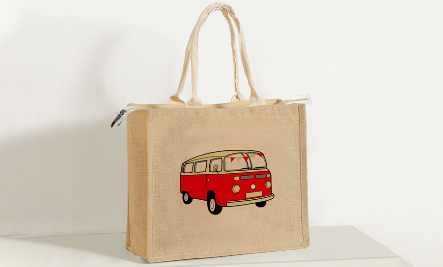 Image 14: Printed Zippered Hessian Bag