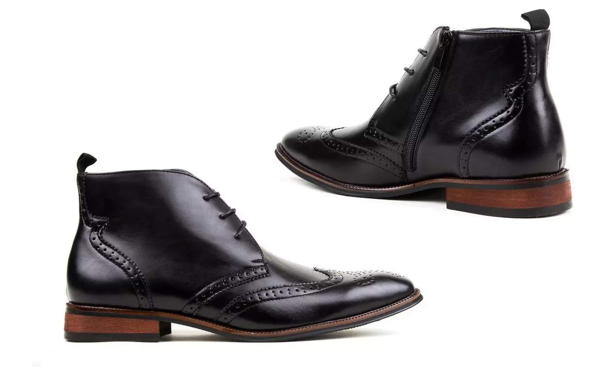 Gino Vitale Men's Wing-Tip Brogue Dress Boots - Second Medium