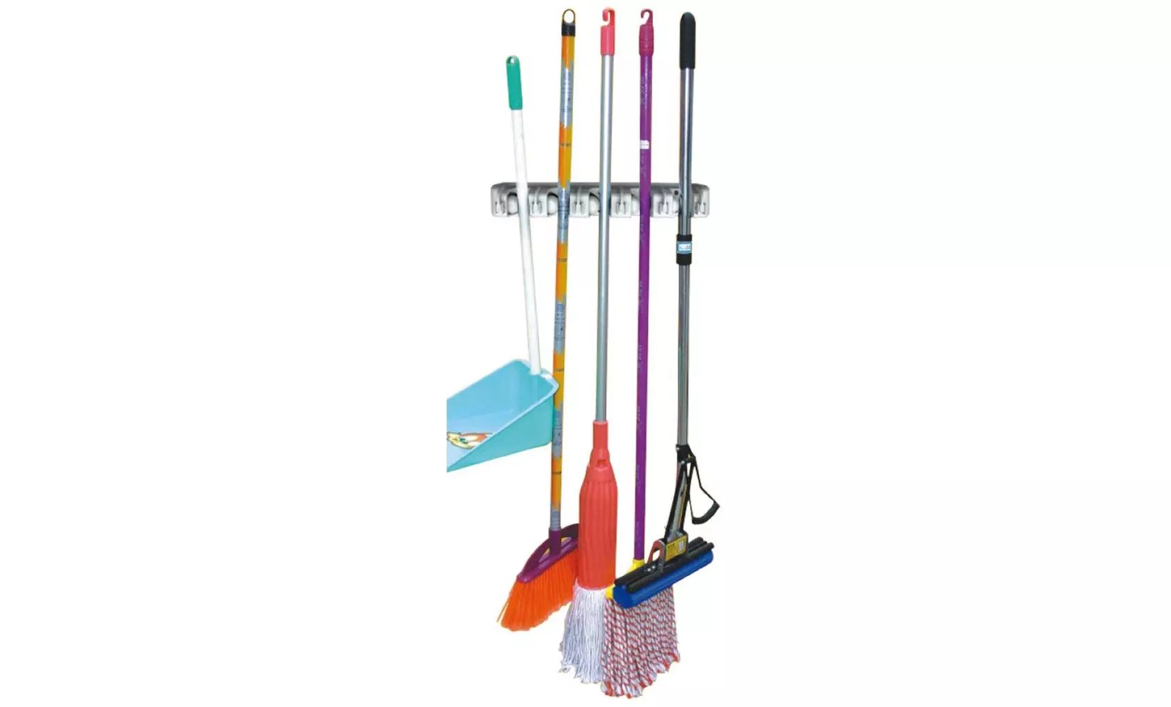 Home Basics Mop and Broom Wall-Mounted Rack Organizer - Primary Image
