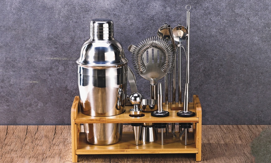 Image 8: 15-Piece Cocktail Shaker Set with Stand