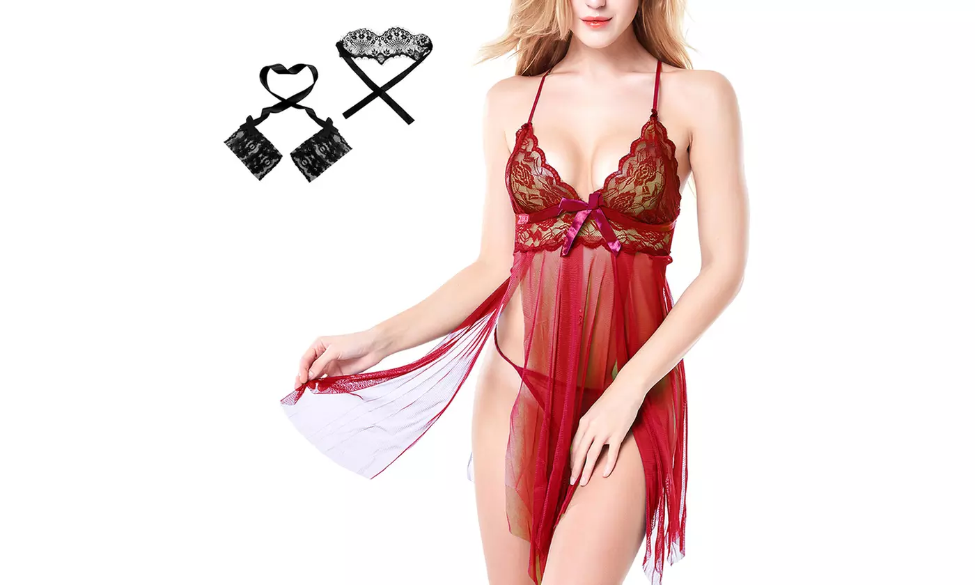 Ensemble sensuel nuisette babydoll rouge - Primary Image