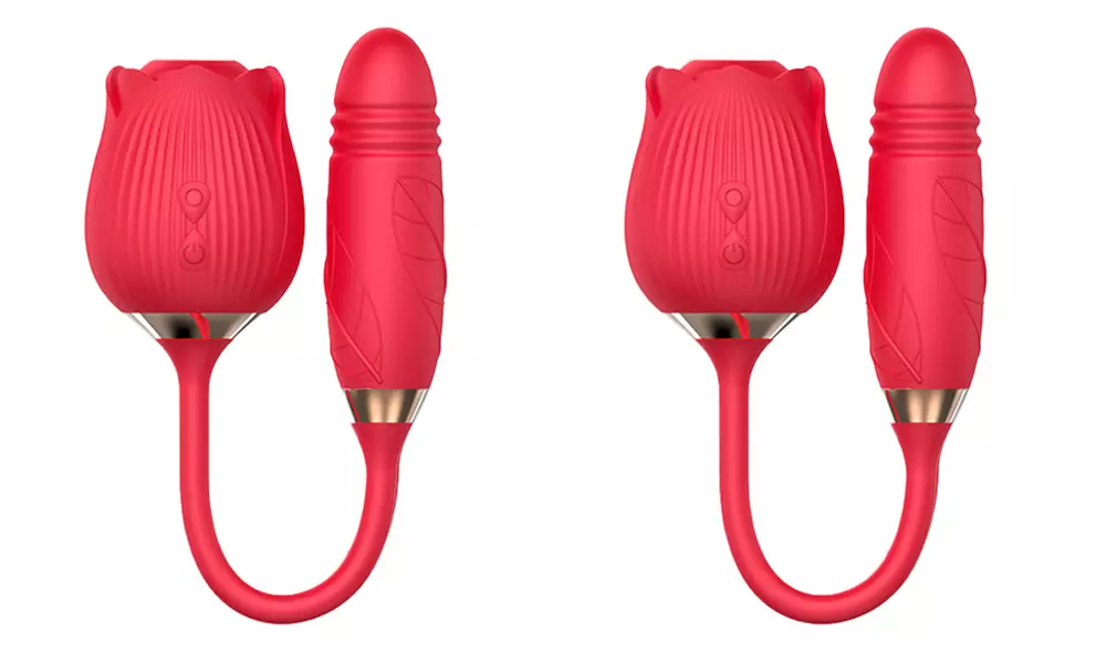 Consolador dual con vibrador de succión con forma de rosa