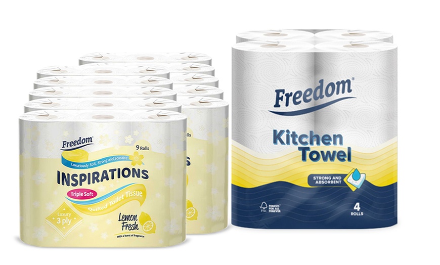 Image 3: Freedom Bundle of 3 Ply Toilet Papers with 2 Ply Kitchen Towels