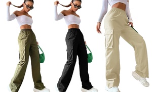 Women's High-Waist Flap Pocket Cargo Trousers