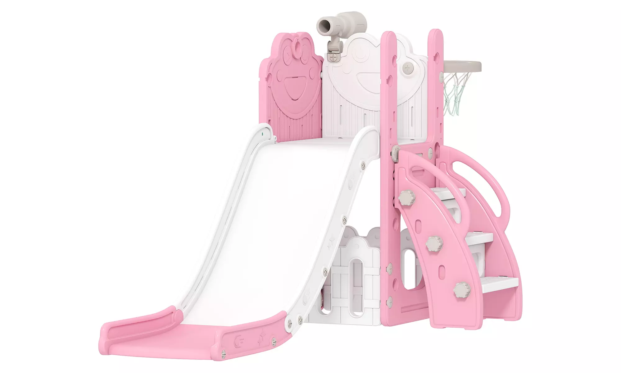 AIYAPLAY 5-in-1 Kids Slide Set with Telescope & Basketball Hoop
