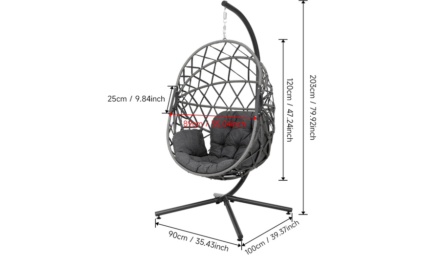 Image 19: Black Outdoor Hanging Egg Chair with Cushion