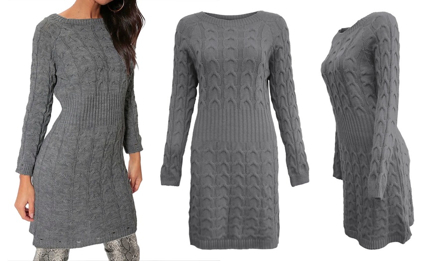 Image 6: Cable Knit Jumper Ribbed Waist Dress