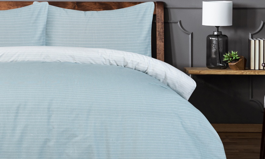 Image 23: Smart Living Soft Reversible Pinstripe Duvet Set 