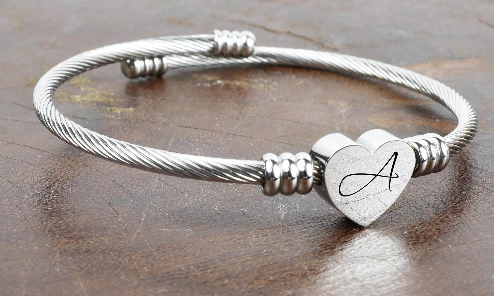Heart Cable Initial Bracelet by Pink Box - Primary Image
