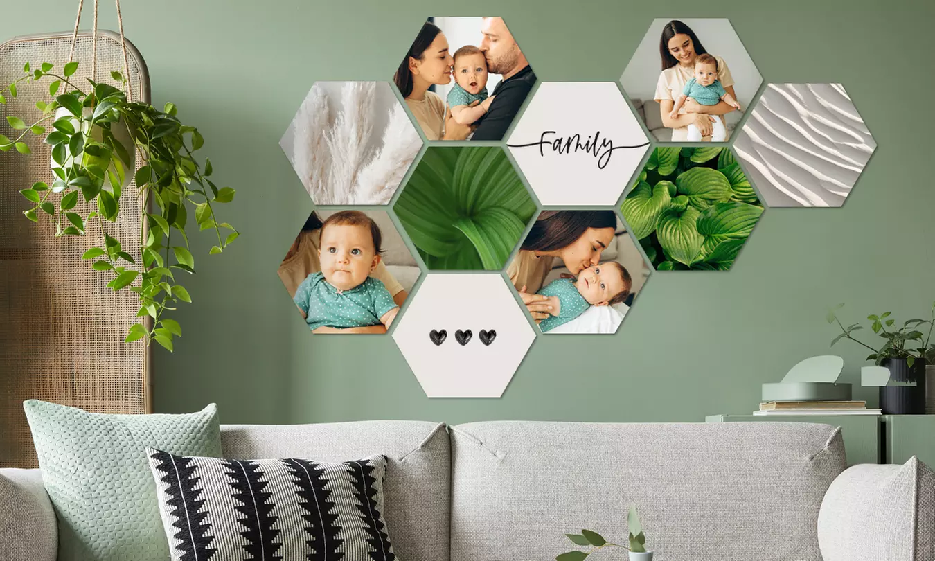 Personalisierbare Hexagon-Fotos als Set in verschiedenen Größen