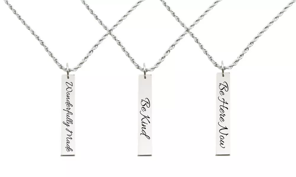 Pink Box Solid Stainless Steel Vertical Bar Inspirational Necklace - Primary Image