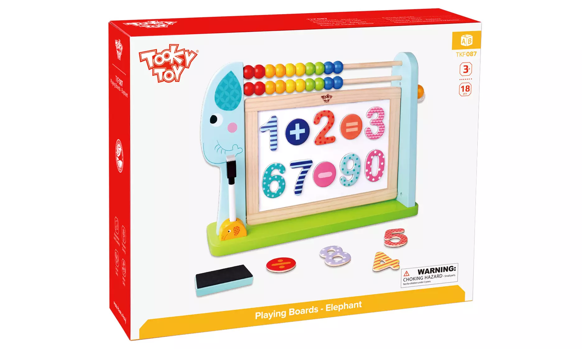 Tableau éducatif magnétique Éléphant, double face, avec puzzle et boulier 4en1, de Tooky Toys - Second Medium