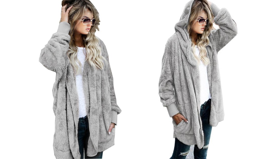 Image 4: Teddy Fur Hooded Cardigan