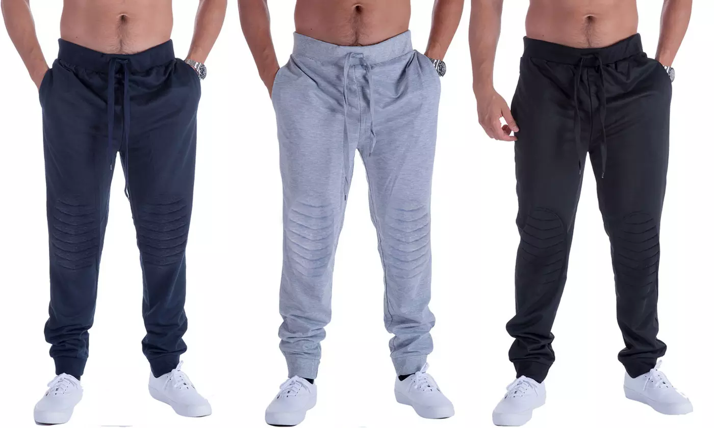 LeeHanTon Men's Fleece Moto-Padded Knee Sweatpants - Primary Image