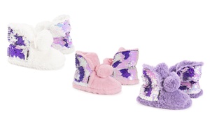 Muk Luks Girls' Furry Sequin Slippers