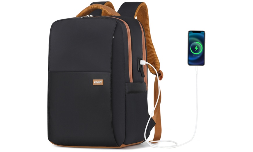 Image 7: Laptop-Rucksack mit USB-Ladefunktion und kleiner Reißverschlusstasche