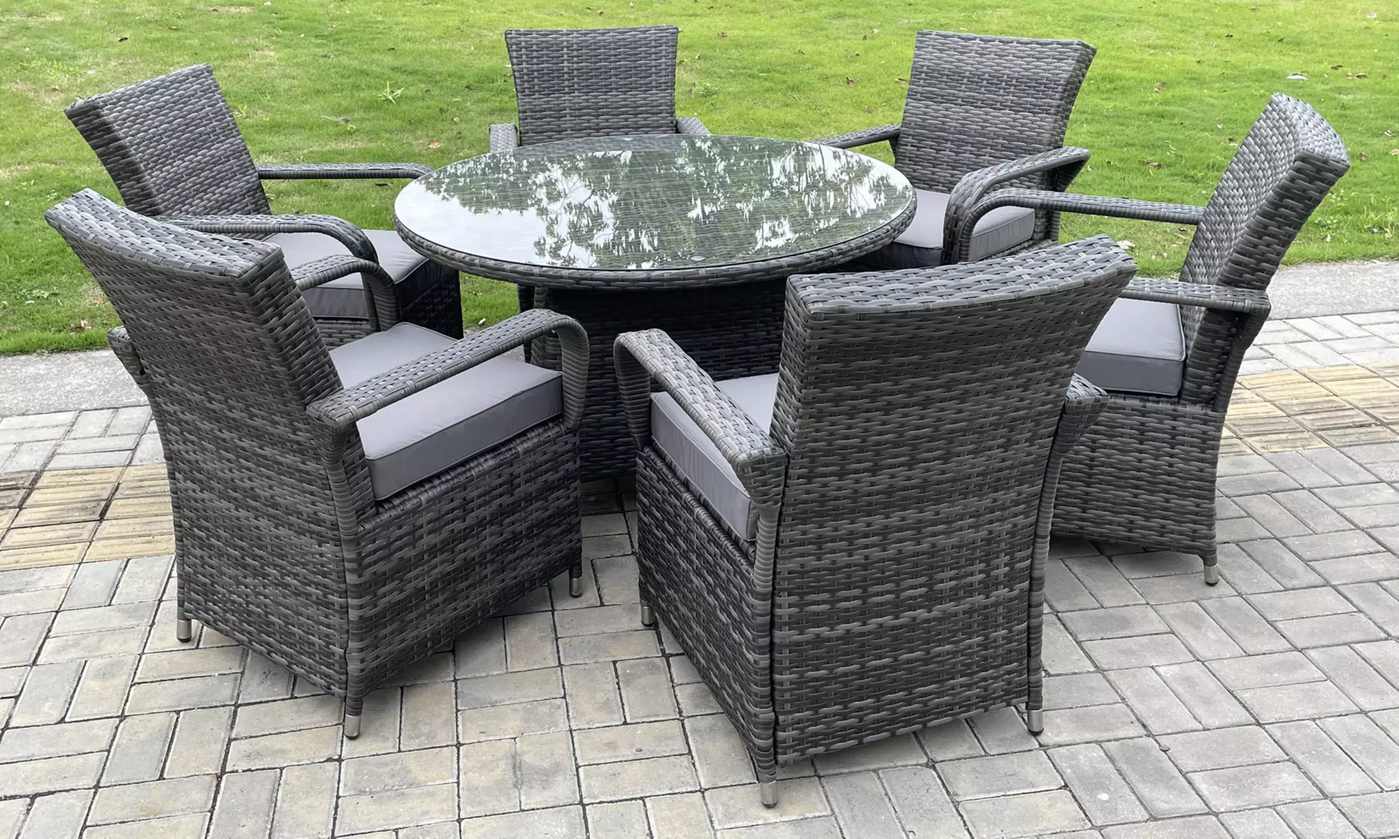 Fimous 6-Sitzer Gartenmöbel-Set aus Polyrattan in Grau - Primary Image