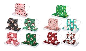 50- or 100-Pack of Christmas Design Face Masks 