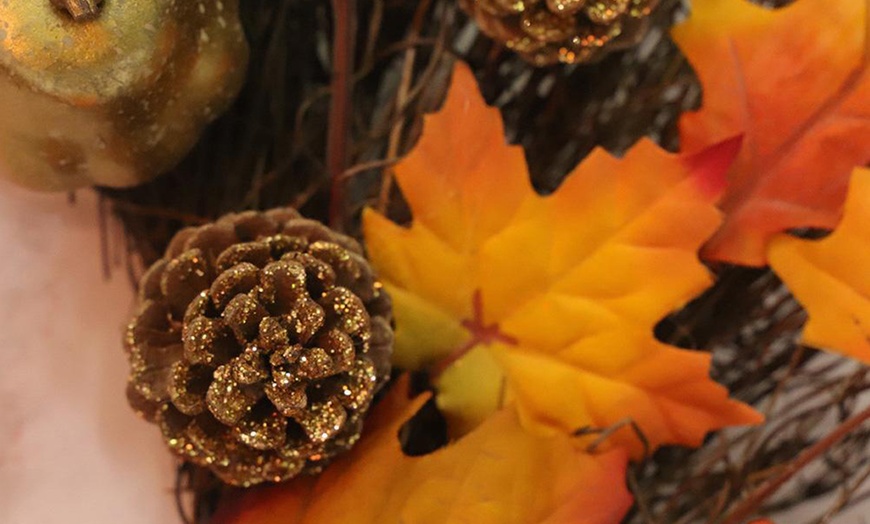 Image 4: Artificial Autumn Halloween Prelit Wreath Thanksgiving Decorations