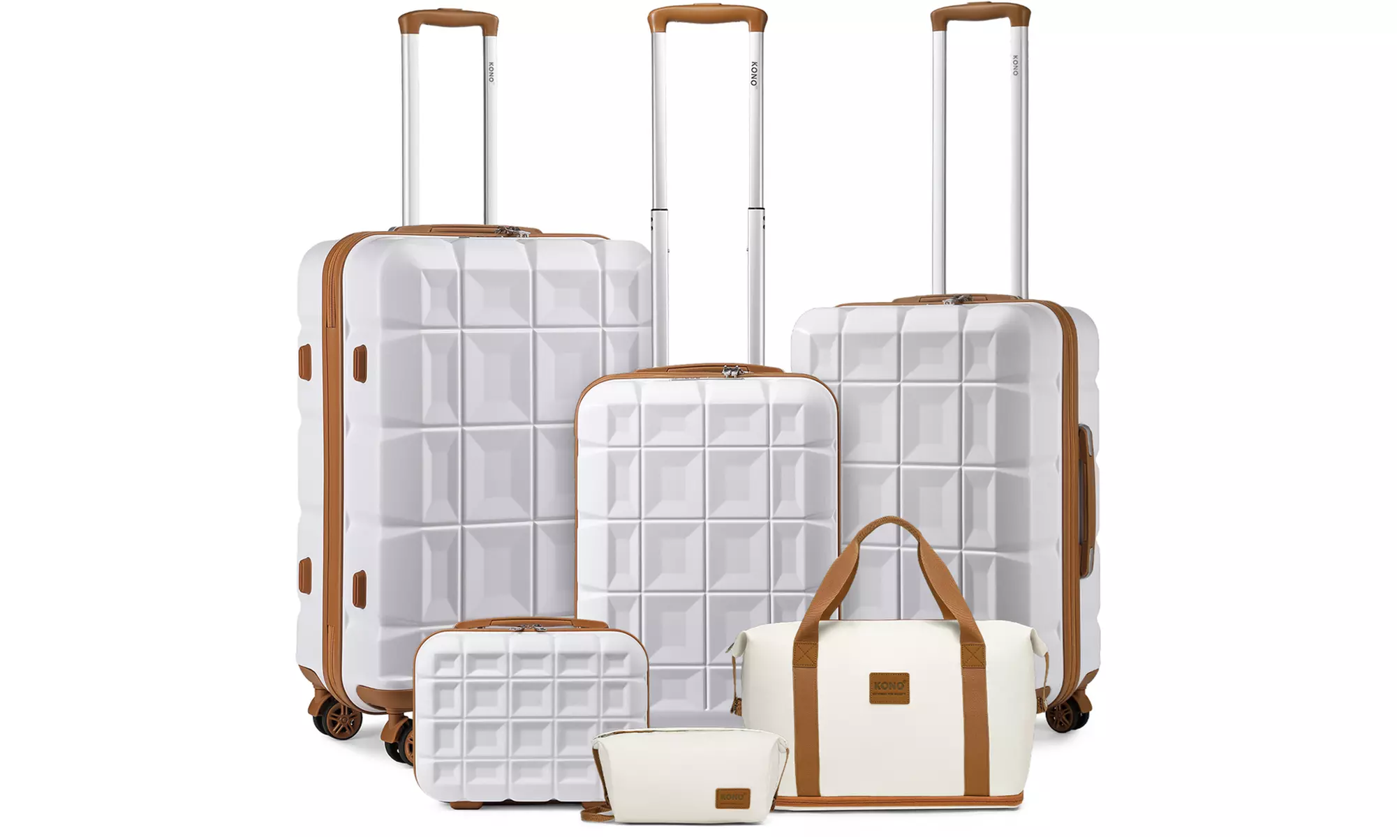 KONO 1 oder 4 Hartschalenkoffer mit Reisetasche und Kulturbeutel in Weiß/Braun - Second Medium