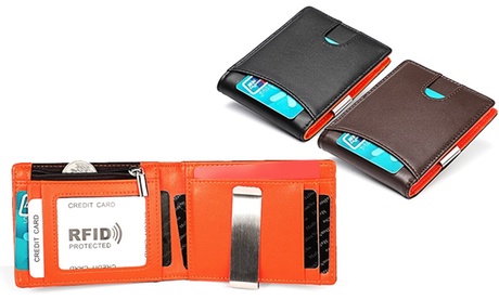 1 o 2 portafogli da uomo in pelle blocco RFID con fermasoldi disponibili in 2 colori