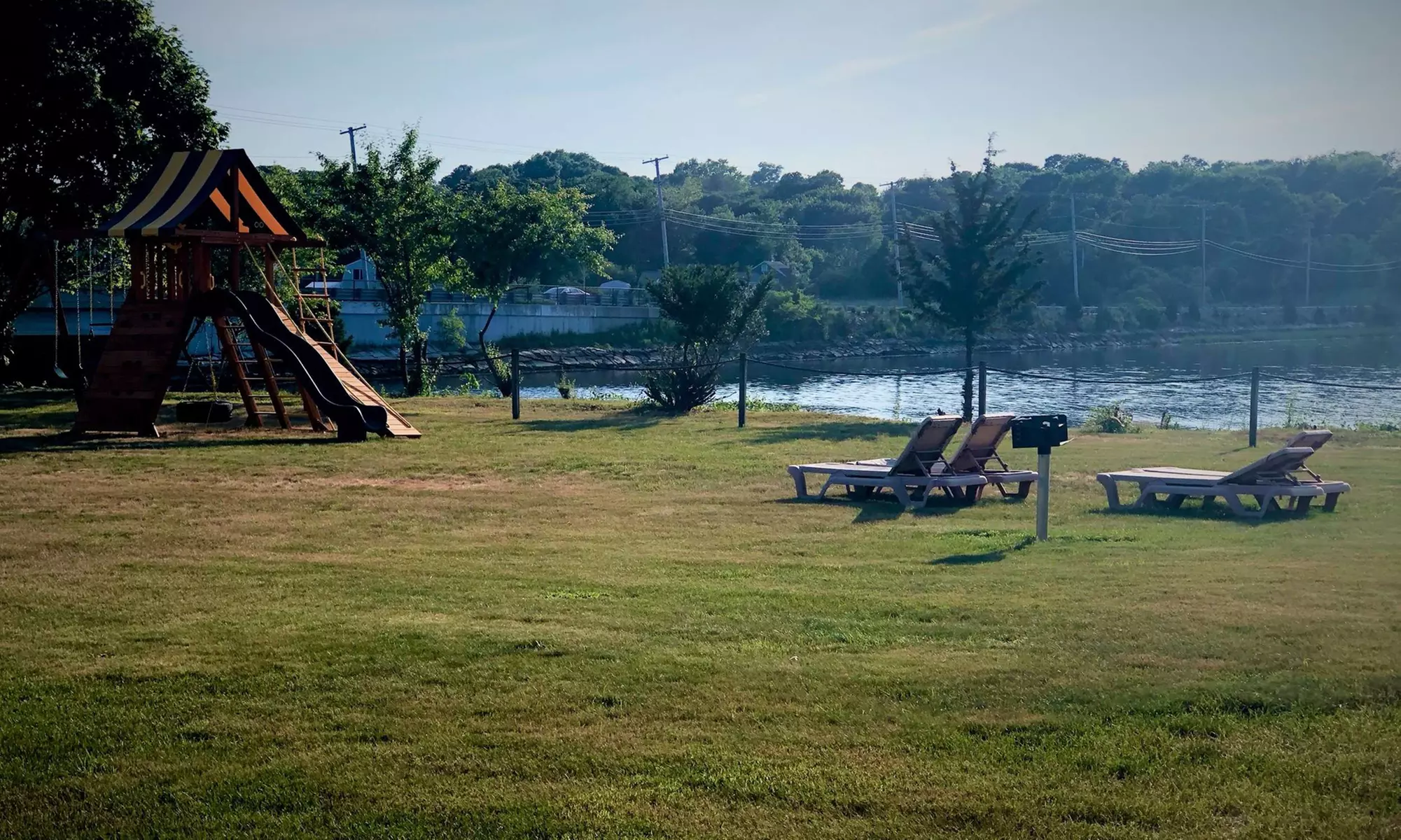 Riverside retreat with pool, fitness center, and on-site dining