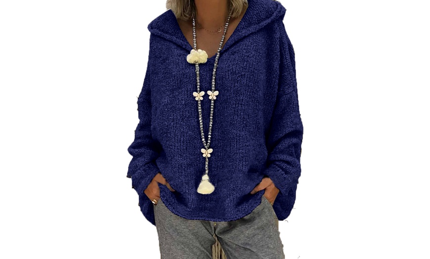 Image 4: Women's V-Neck Hoodie Sweater