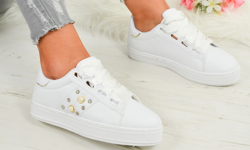 Image 17: Women's Satin Bow Sneakers