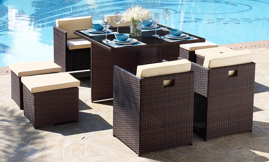 Image 3: 9-Piece PU Rattan Dining Set