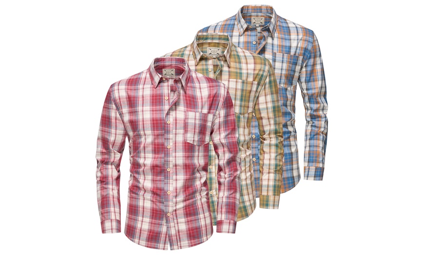 Image 1: Blu Apparel Men's Long Sleeve Checked Cotton Shirt