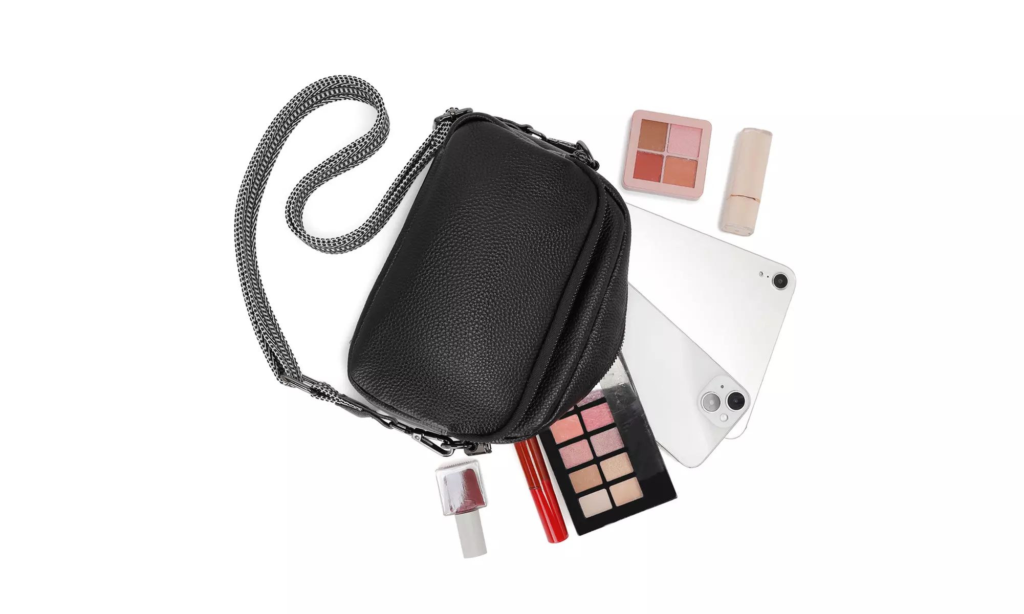 Clearance Leather Crossbody Shoulder Bag with Jacquard Woven Strap