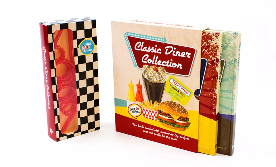 Classic Diner Collection 2-Cookbook Set with The Burger Shack and The Shake Bar Plus 4 Crazy Straws - Second Medium
