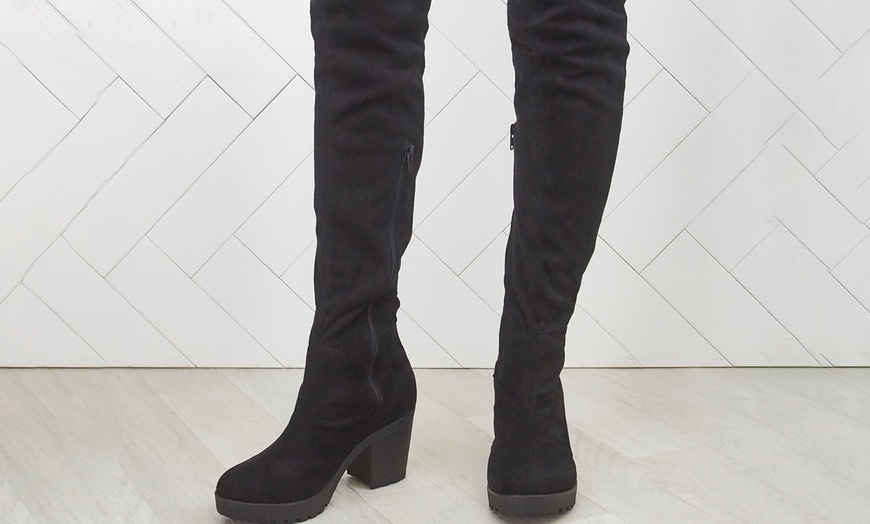 Image 3: Over-the-Knee Block Heel Boots