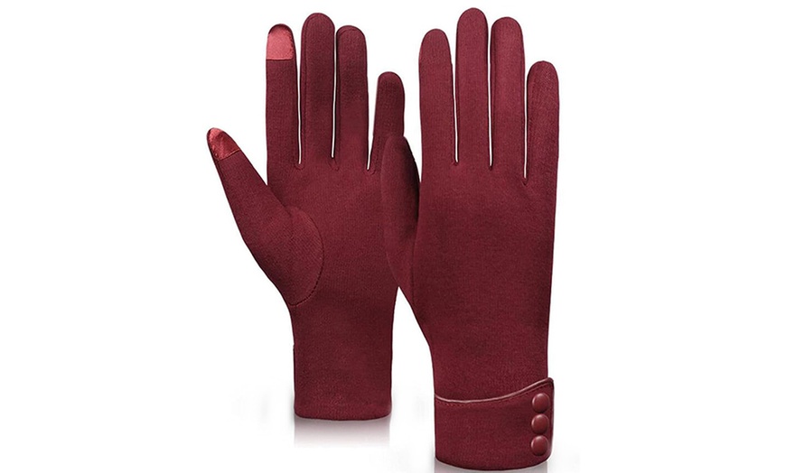 Image 6: Womens Touchscreen Gloves with Button Details