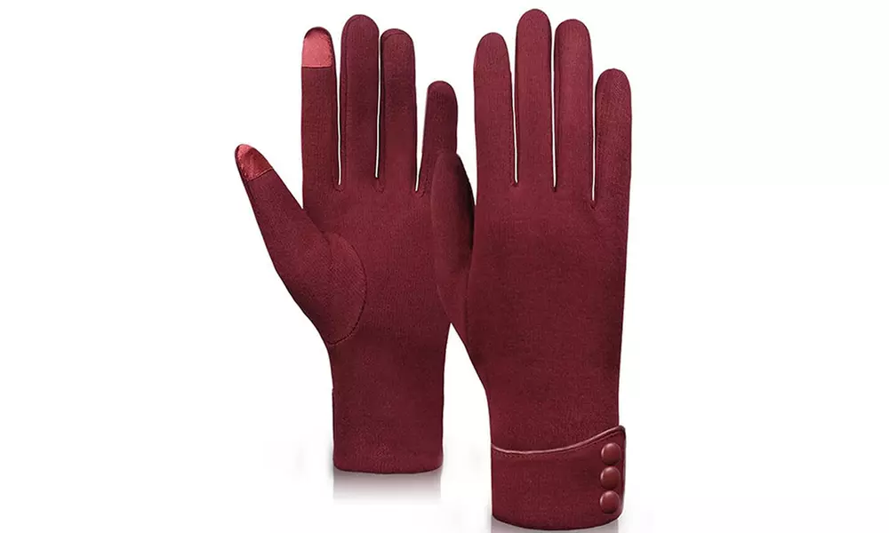 Womens Touchscreen Gloves with Button Details