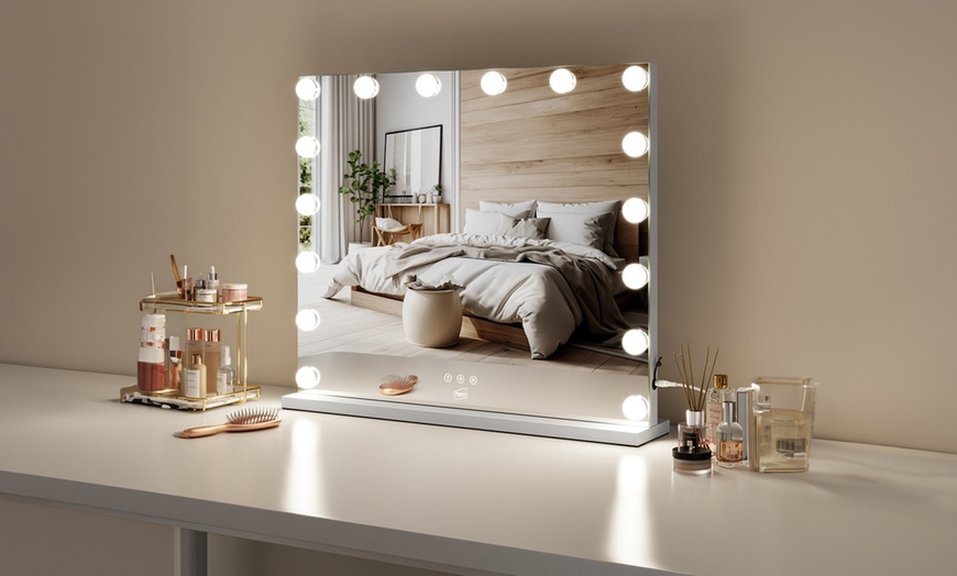 Image 3: Neo Hollywood Vanity Touch Mirror with LED Bulbs