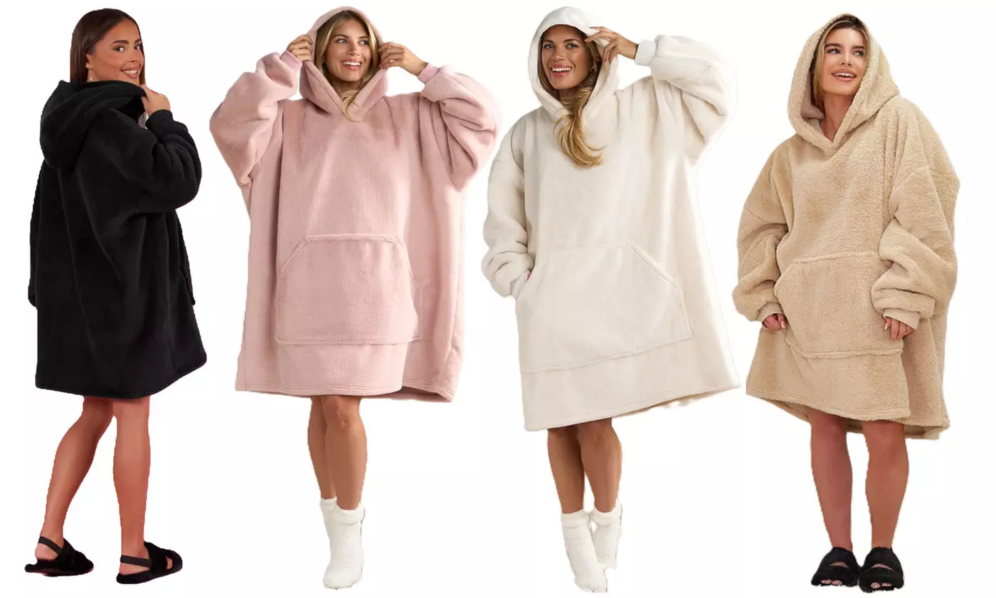 Oversized Borg Fur Fleece Hoodie Blanket