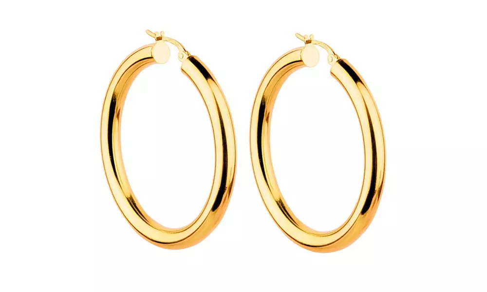 14K Gold 30mm Thick High Polish Hoops - Primary Image