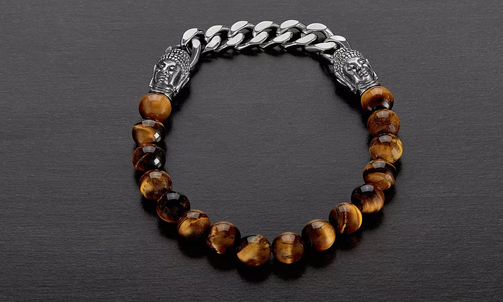 Men's Stainless Steel Buddha and Natural Stone Beaded Bracelet by Crucible - Primary Image